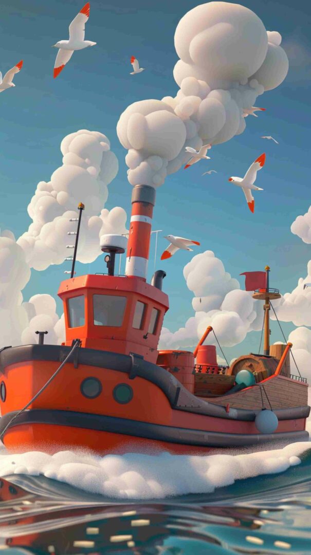 Cartoon Picture of a Ship 4K HD Wallpaper
