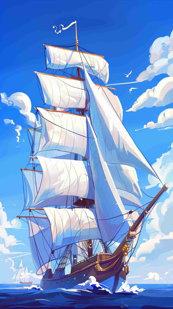 Cartoon Picture of a Ship 4K HD Wallpaper