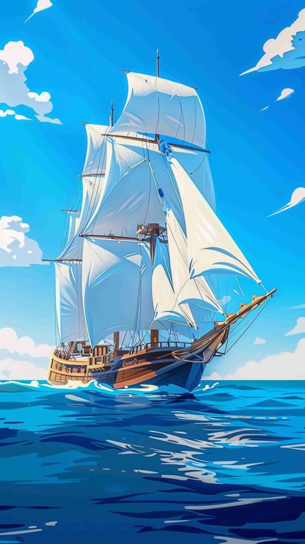 Cartoon Picture of a Ship 4K HD Wallpaper