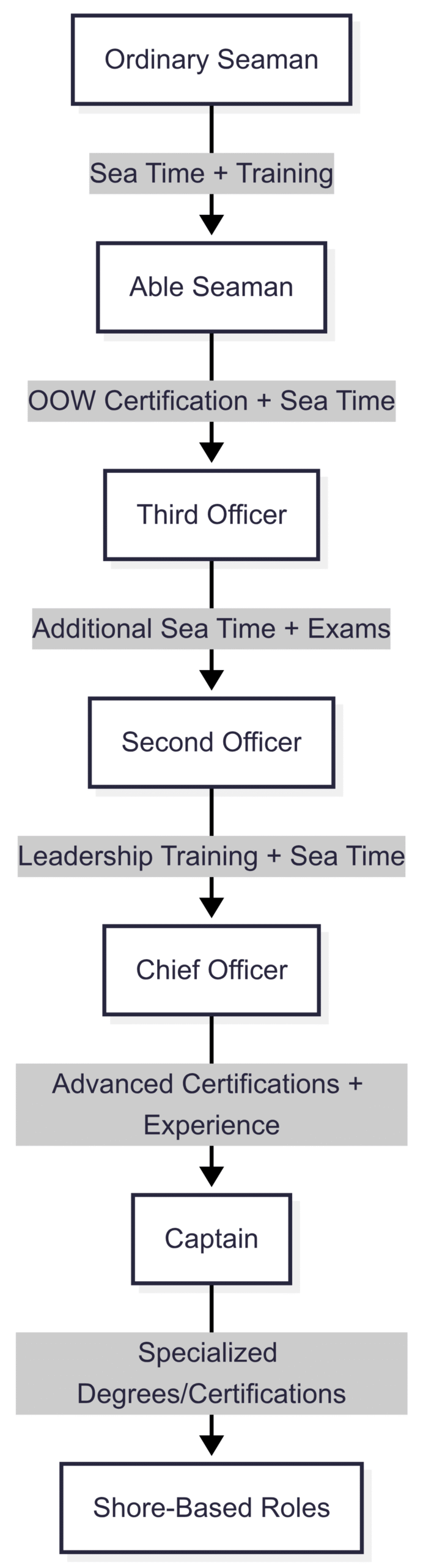 The following chart illustrates a typical career progression for a seafarer in the deck department: