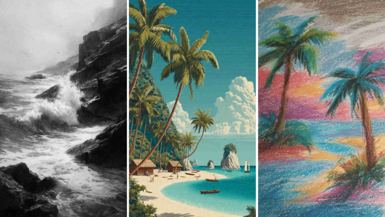 Drawing of Sea Beach 4K HD Wallpapers