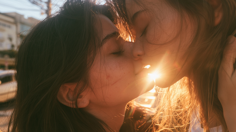Brazilian Girls Kissing in Golden Hour