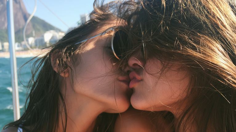 Brazilian Girls Kissing on a Boat in Paradise