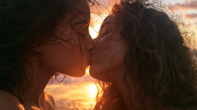 Brazilian Girls Kissing on a Yacht by the Ocean