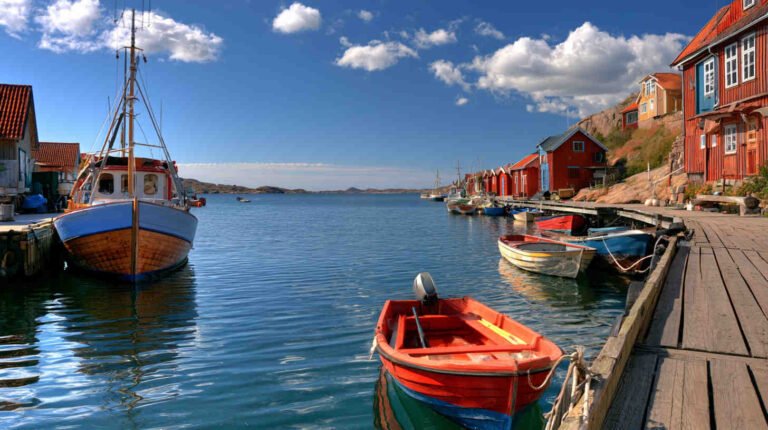 Coastal Village Boats 4K HD Images